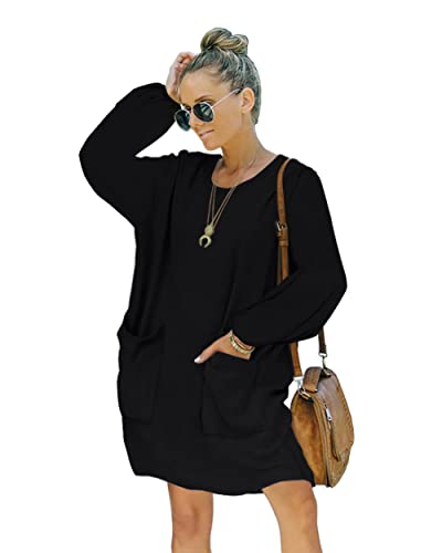 Basicspace Schwarze Kleider für Damen Lässiges Pulloverkleid für Damen Knielanges Herbstkleid(M,Schwarz) von Basicspace