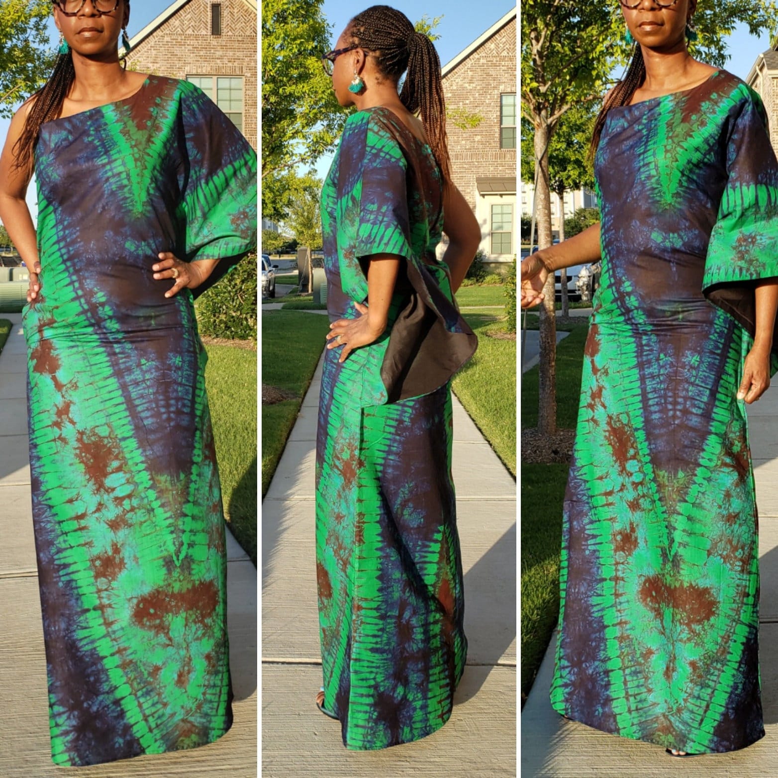 One-Shoulder-Kaftan. Teal Grünes Maxi Sommerkleid. Langes Baumwollkleid. Knöchellanges Kleid. Batik-Mode. Boho-Chic One-Shoulder-Kaftan. Teal Grünes Maxi Sommerkleid. Langes Baumwollkleid. Knöchellanges Kleid. Batik-Mode. Boho-Chic von BasikSimplicity