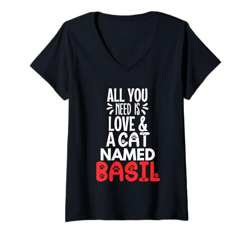 Damen Katzenname Basilikum Design - All You Need is Love! T-Shirt mit V-Ausschnitt Damen Katzenname Basilikum Design - All You Need is Love! T-Shirt mit V-Ausschnitt von Basil Cat Name Gifts