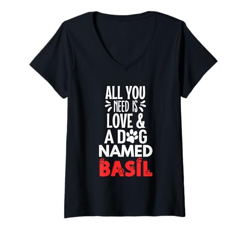 Damen Hundename Basilikum - All You Need is Love! T-Shirt mit V-Ausschnitt Damen Hundename Basilikum - All You Need is Love! T-Shirt mit V-Ausschnitt von Basil Dog Name GIfts