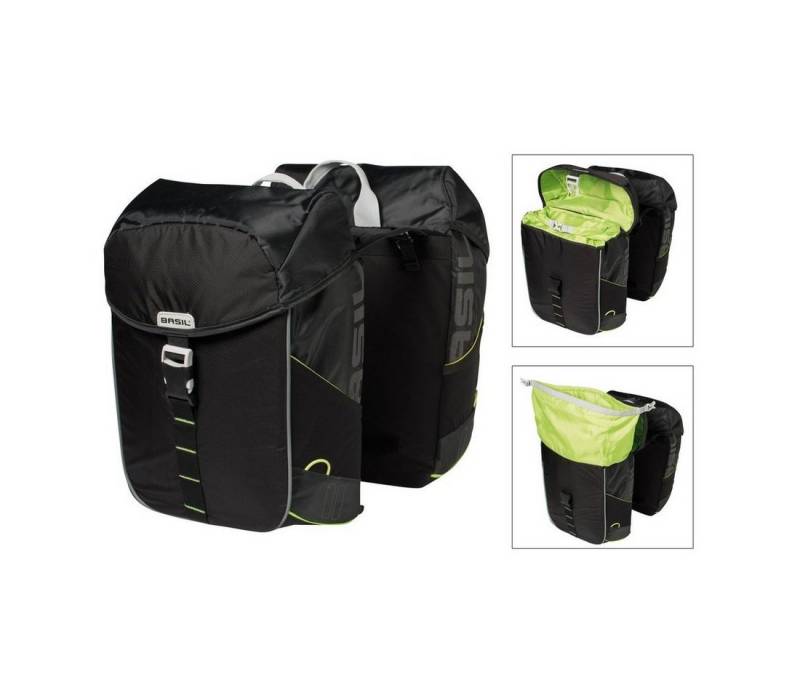 Basil Fahrradkorb Doppelpacktasche Miles black lime,wasserdicht, 32 Ltr. von Basil