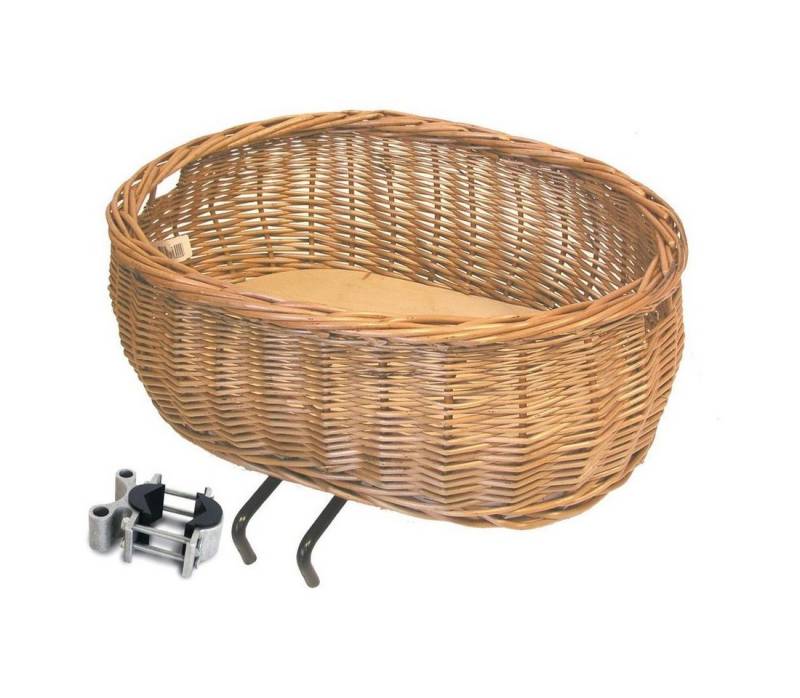 Basil Fahrradkorb Vorderrad-Tierfahrradkorb Pluto Weide inkl. Halter u. Kissen von Basil