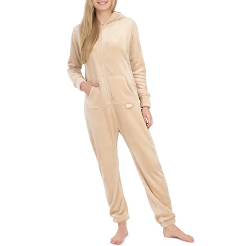 Basisstoff Kitten Damen Jumpsuit Teddy Fleece Beige Gr. L von Basisstoff