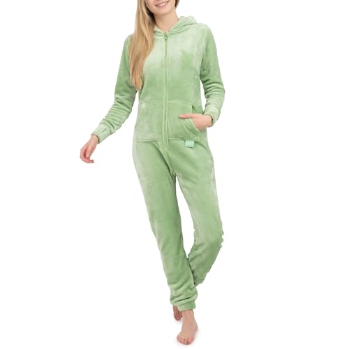 Basisstoff Kitten Damen Jumpsuit Teddy Fleece Grün Gr. S von Basisstoff