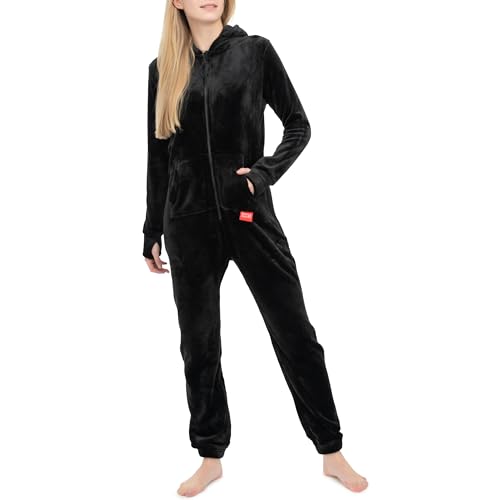 Basisstoff Kitten Damen Jumpsuit Teddy Fleece Schwarz Gr. L von Basisstoff