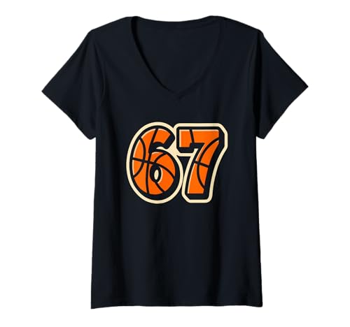 Damen Basketball 67 Six Seven Lustiger Gen-Alpha-Slang T-Shirt mit V-Ausschnitt von Basketball 67 Six Seven Funny Gen Alpha Slang