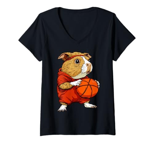 Damen Meerschweinchen Basketball T-Shirt mit V-Ausschnitt Damen Meerschweinchen Basketball T-Shirt mit V-Ausschnitt von Basketball Animals