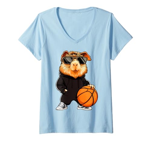 Damen Meerschweinchen Basketballer T-Shirt mit V-Ausschnitt Damen Meerschweinchen Basketballer T-Shirt mit V-Ausschnitt von Basketball Animals