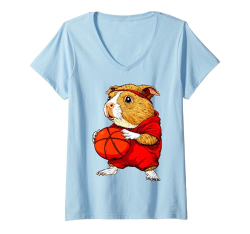 Damen Meerschweinchen Basketballerin/Basketball Meerschweinchen T-Shirt mit V-Ausschnitt von Basketball Animals