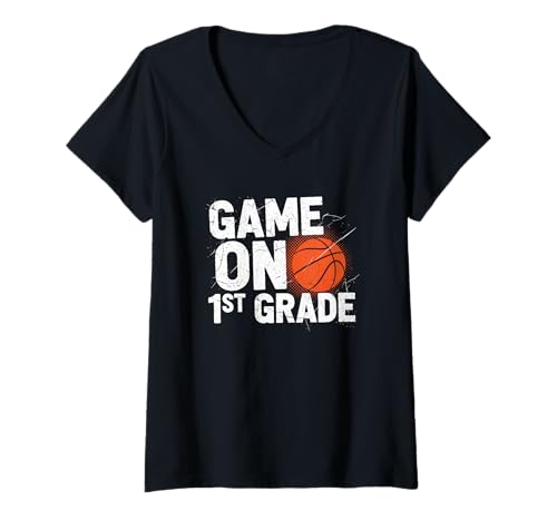Damen Spiel über das Basketball-Team der ersten Klasse vom Schulanfang T-Shirt mit V-Ausschnitt von Basketball Back To School Game On Apparel