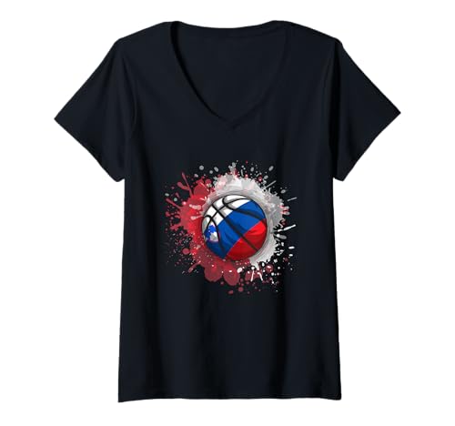 Damen Basketball mit Slowenien-Flagge T-Shirt mit V-Ausschnitt Damen Basketball mit Slowenien-Flagge T-Shirt mit V-Ausschnitt von Basketball Country Flag For Basketball Fans