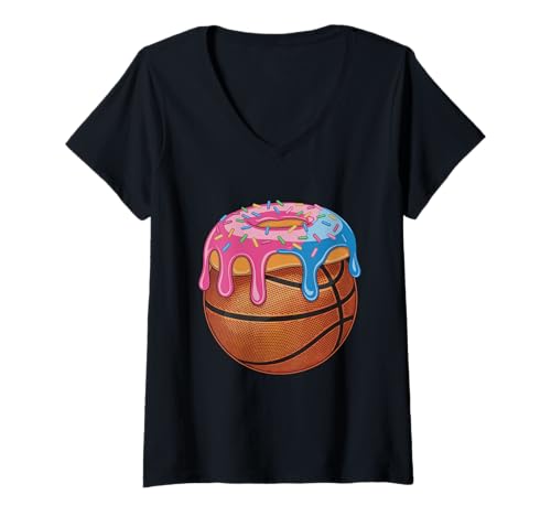 Damen Basketball Donut Streusel Lustige Sportliebhaber T-Shirt mit V-Ausschnitt Damen Basketball Donut Streusel Lustige Sportliebhaber T-Shirt mit V-Ausschnitt von Basketball Donut Sprinkles Humor Lovers