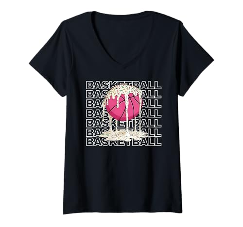 Damen Christmas Sprinkles Pink Basketball Jungen Mädchen Kinder Drippy T-Shirt mit V-Ausschnitt von Basketball Drip Ice Cream Dripping Graphic