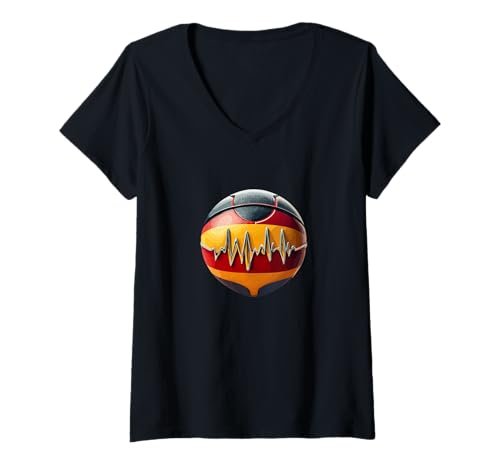 Damen Basketball Deutschland T-Shirt mit V-Ausschnitt Damen Basketball Deutschland T-Shirt mit V-Ausschnitt von Basketball Fan deutsche Fahne