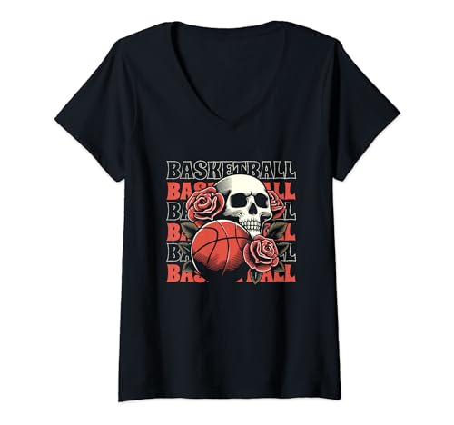 Damen Schädel Basketball Streetball - Teamsport Basketballer T-Shirt mit V-Ausschnitt von Basketball Geschenke & Ideen