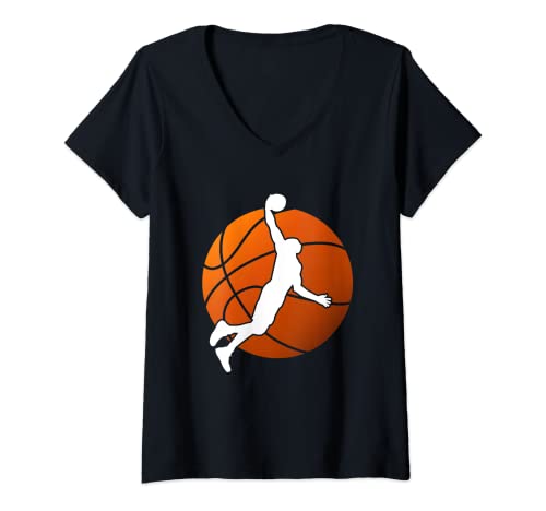 Damen Cooles Dunking Basketball Spieler Grafik T-Shirt mit V-Ausschnitt von Basketball Geschenke