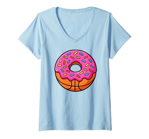 Damen Lustiger Basketball Food Humor T-Shirt mit V-Ausschnitt Damen Lustiger Basketball Food Humor T-Shirt mit V-Ausschnitt von Basketball Humor Cartoon Style