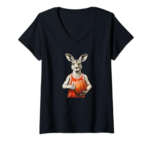 Damen Lustiges Känguru mit Basketball und Trikot Kostüm T-Shirt mit V-Ausschnitt von Basketball Kangaroo