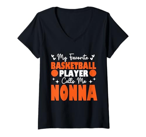 Damen Mein Lieblingsbasketballspieler nennt mich Nonna Muttertag T-Shirt mit V-Ausschnitt Damen Mein Lieblingsbasketballspieler nennt mich Nonna Muttertag T-Shirt mit V-Ausschnitt von Basketball Lover Sport Basketball Player Family