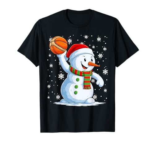 Schneemann spielt Basketball Frohe Weihnachten Pyjama Jungen Herren T-Shirt von Basketball Lovers Fans Merry Christmas Pajamas