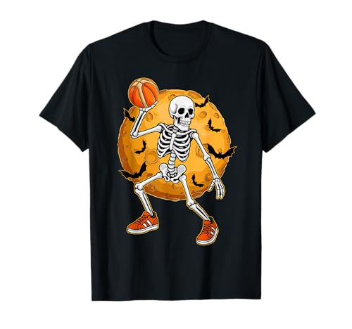 Basketballspieler Skelett mit Mond Halloween Kostüm Jungen T-Shirt von Basketball Lovers Happy Halloween Costume Day