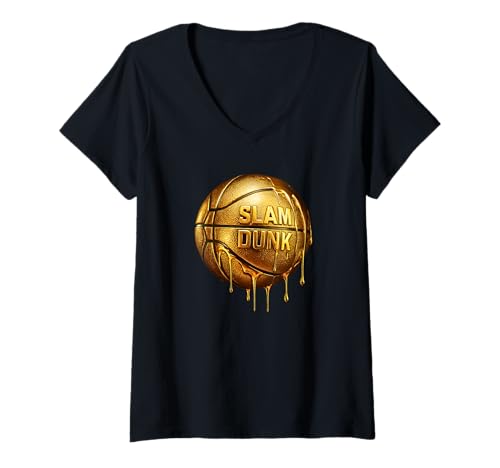 Damen Goldene Slam Dunk Grafik Basketball-Bekleidung T-Shirt mit V-Ausschnitt von Basketball Shirt Hoodie Basketball Apparel