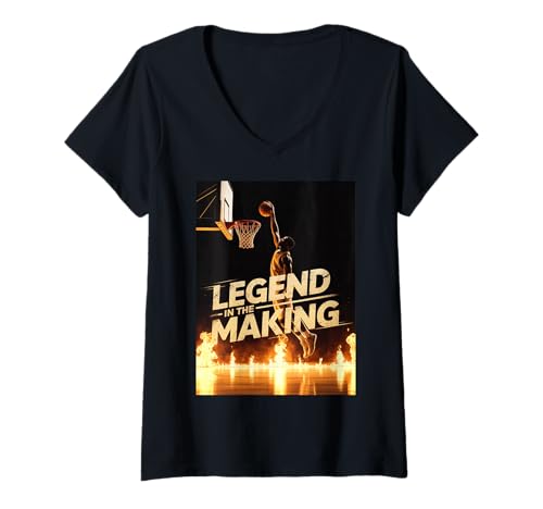 Damen Legende im Entstehen Basketball Fearless Dunk Grafik T-Shirt mit V-Ausschnitt von Basketball Shirt Hoodie Basketball Apparel