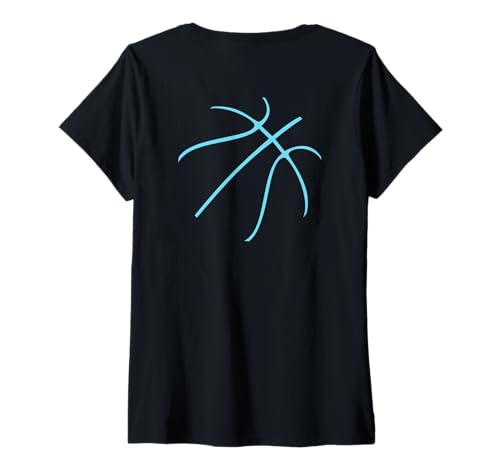 Damen Basketball Sport Zeichnung mit blauer Farbe T-Shirt mit V-Ausschnitt von Basketball Sport