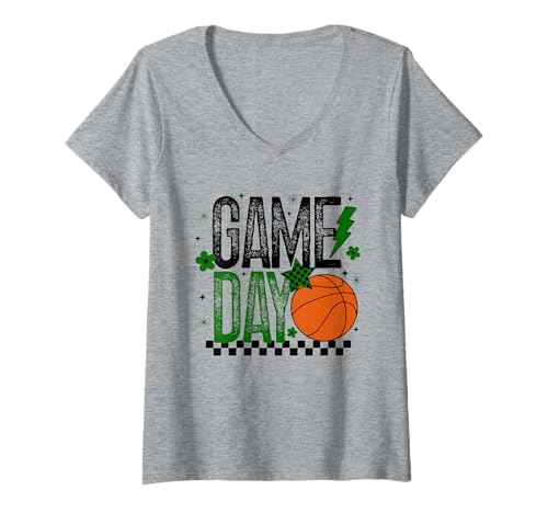 Damen Basketball Mom Game Day Tipoff Season Grün und Schwarz T-Shirt mit V-Ausschnitt Damen Basketball Mom Game Day Tipoff Season Grün und Schwarz T-Shirt mit V-Ausschnitt von Basketball T-Shirt Co.