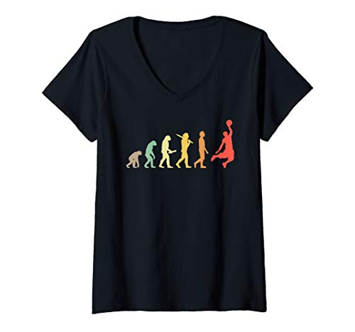 Damen Retro Basketball Evolution Geschenk für Basketballspieler T-Shirt mit V-Ausschnitt von Basketballspieler Geschenkideen