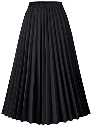 Damen Rock Leopardenmuster Midi Lang Shirring Röcke Hohe Taille A Linie Röcke, schwarz, XX-Large von Basoteeuo
