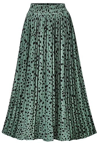 Damen Rock Leopardenmuster Midi Lange Raffröcke Hohe Taille A-Linie Röcke, A-Leopard Grün, XX-Large von Basoteeuo