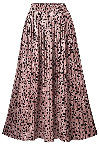 Damen Rock Leopardenmuster Midi Lange Raffröcke Hohe Taille A-Linie Röcke, A-Leopard Rosa, Groß von Basoteeuo