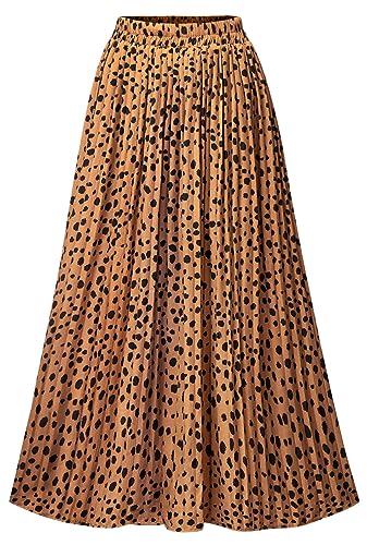 Damen Rock Leopardenmuster Midi Lange Raffröcke Hohe Taille A-Linie Röcke, A-leopard gelb, XX-Large von Basoteeuo