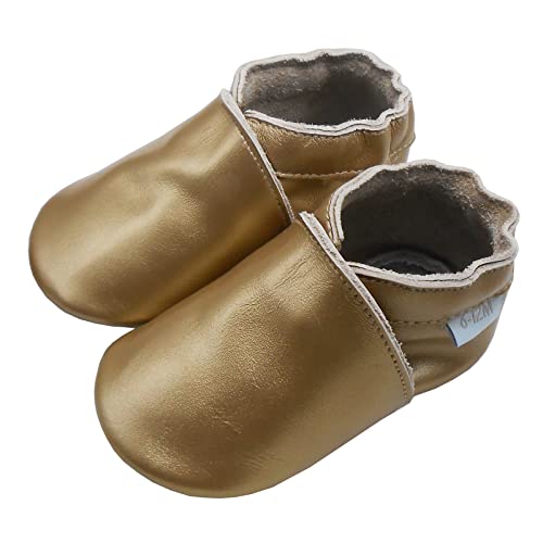 Basrakids Krabbelschuhe Baby Lauflernschuhe Hausschuhe Jungen Mädchen -Weiche Leder Babyhausschuhe rutschfeste Wildledersohlen Lederschuhe Kleinkind Gold-A1(M, 20/21EU) von Basrakids