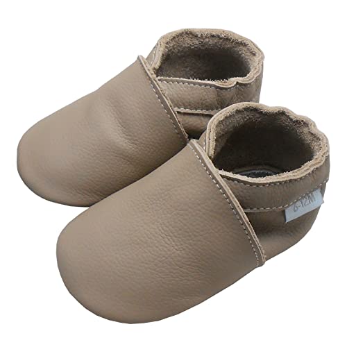 Basrakids Krabbelschuhe Baby Lauflernschuhe Hausschuhe Jungen Mädchen -Weiche Leder Babyhausschuhe Rutschfeste Wildledersohlen Lederschuhe Kleinkind Hellbraun-A1(S, 18/19EU) von Basrakids