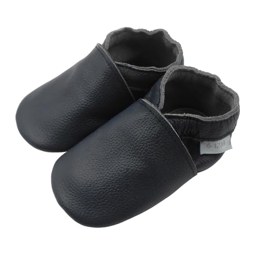 Basrakids Krabbelschuhe Baby Lauflernschuhe Hausschuhe Jungen Mädchen -Weiche Leder Babyhausschuhe rutschfeste Wildledersohlen Lederschuhe Kleinkind (20-21EU, Marineblau-A1) von Basrakids