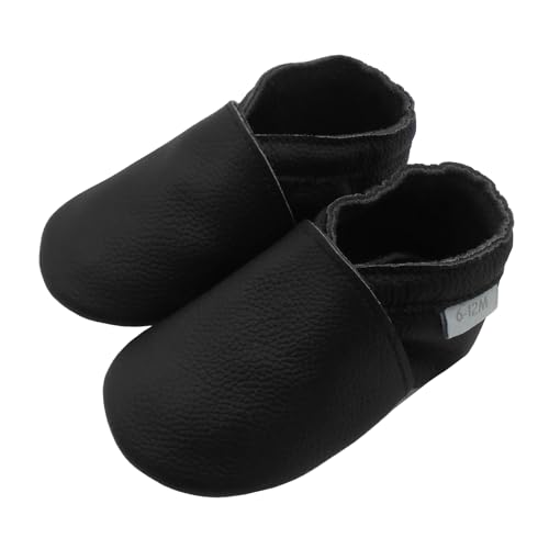 Basrakids Krabbelschuhe Baby Lauflernschuhe Hausschuhe Jungen Mädchen -Weiche Leder Babyhausschuhe rutschfeste Wildledersohlen Lederschuhe Kleinkind (20-21EU, Schwarz) von Basrakids