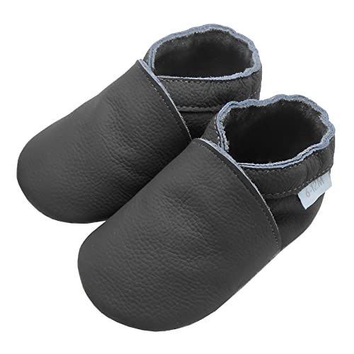 Basrakids Krabbelschuhe Baby Lauflernschuhe Hausschuhe Jungen Mädchen -Weiche Leder Babyhausschuhe rutschfeste Wildledersohlen Lederschuhe Kleinkind Dunkelgrau-A1(L, 22/23EU) von Basrakids