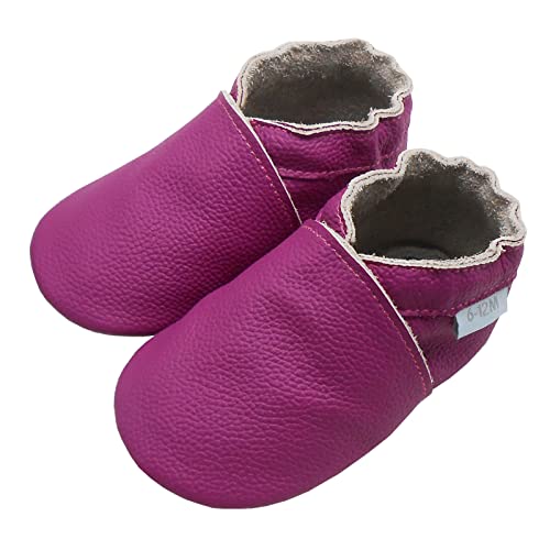 Basrakids Krabbelschuhe Baby Lauflernschuhe Hausschuhe Jungen Mädchen -Weiche Leder Babyhausschuhe rutschfeste Wildledersohlen Lederschuhe Kleinkind Rosarot-A1(S, 18/19EU) von Basrakids