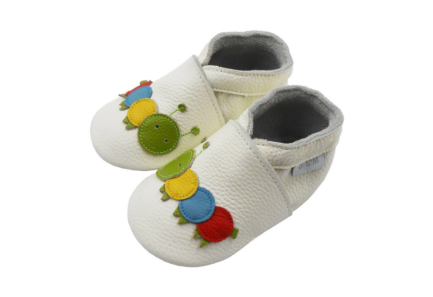 Basrakids Weiche Leder Lauflernschuhe Hausschuhe Lederpuschen Raupe weiß Lauflernschuh (Sowohl drinnen als auch draußen erhältlich) Handgenäht, weiche, leichte, flexible, rutschfest von Basrakids