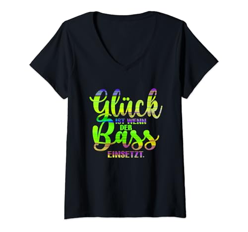 Damen Glück ist wenn der Bass einsetzt Glitch T-Shirt mit V-Ausschnitt Damen Glück ist wenn der Bass einsetzt Glitch T-Shirt mit V-Ausschnitt von Bass Club Clubbing Hard Bass Jumpstyle Dubstep