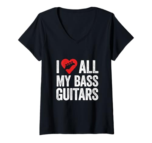 Damen Ich Liebe alle Meine Bassgitarren für Sammler-Bassisten T-Shirt mit V-Ausschnitt von Bass Guitar Apparel & Gifts by eleventeez