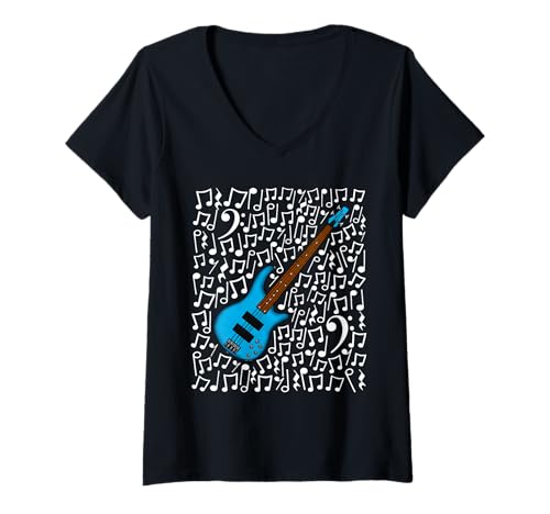 Damen Bassgitarre Noten Bassist Musiklehrer T-Shirt mit V-Ausschnitt Damen Bassgitarre Noten Bassist Musiklehrer T-Shirt mit V-Ausschnitt von Bass Guitar Teacher Notation Bassist By DoodleRob