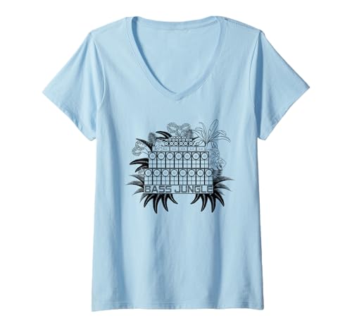 Damen Bass Jungle Soundsystem DnB T-Shirt mit V-Ausschnitt von Bass Musik Soundsystem Geschenke