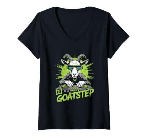Damen DJ Goatstep Ziege EDM Dubstep Rave Party Bass Club T-Shirt mit V-Ausschnitt von Bass Ziege DJ Elektro Dubstep Rave Festival Club