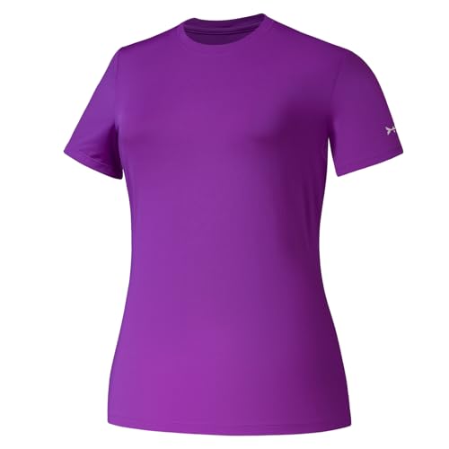 BASSDASH Damen-T-Shirt mit LSF 50+, Rundhalsausschnitt, kurzärmelig, kühlend, Sonnenschutz, für Angeln, Wandern, Freizeit, Veilchen, X-Groß von Bassdash