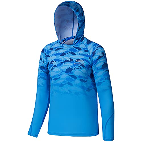 BASSDASH FS03Y T-Shirt für Jugendliche, LSF50+, mit Kapuze, langärmelig, zum Angeln, Wandern, Sonnenshirt, Blauer Fisch Farbverlauf BASSDASH FS03Y T-Shirt für Jugendliche, LSF50+, mit Kapuze, langärmelig, zum Angeln, Wandern, Sonnenshirt, Blauer Fisch Farbverlauf von Bassdash