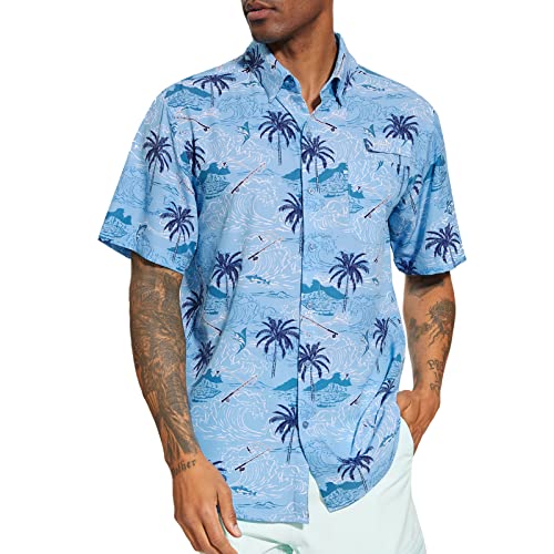 Bassdash Herren Angelhemd Sommer Freizeithemd Hawaiihemd UPF 50+ Kurzarm Button Down Blumen für Outdoor-Wandern und Camping von Bassdash