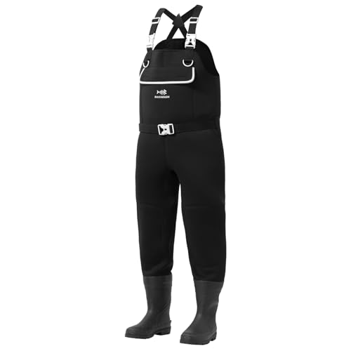 BASSDASH Herren Neopren Wathose Schwarz Schilf Camo für Angeln Jagd mit Gummistiefeln Fuß Wasserdicht Wathose, Schwarz, Boot Foot 13 von Bassdash